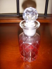1900's Cranberry Cut to Crystal Perfume Bottle with Faceted Ball Stopper
