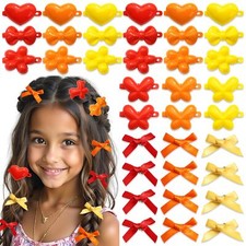 36Pcs Flower Self Hinge Hair Barrettes for Girls Red Hair Bows Yellow Silk Sa...