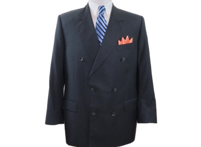 Canali Mens Pure Wool Dark Blue Striped Italian Blazer Jacket Sport Coat 44 R