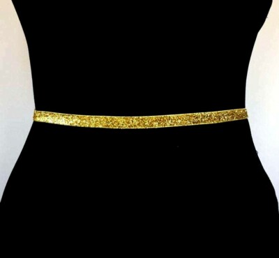 Macys Skinny Glitter Metallic Belt, Leather Bond, BRILLIANT GOLD,  M