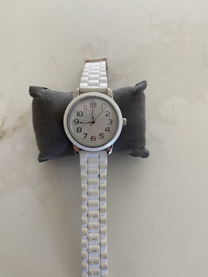 Watch Xhilaration Round White Face Buckle Band Silver Toned Simple Stylish Works