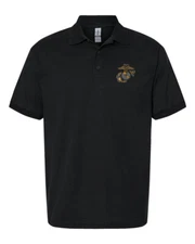 US Marine Corp EGA Eagle Globe Anchor Polo Shirt Black USMC Licensed -all sizes-