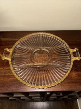 Vintage Jeanette Gold Trim Divided Glass Dish/Platter 6 Sections