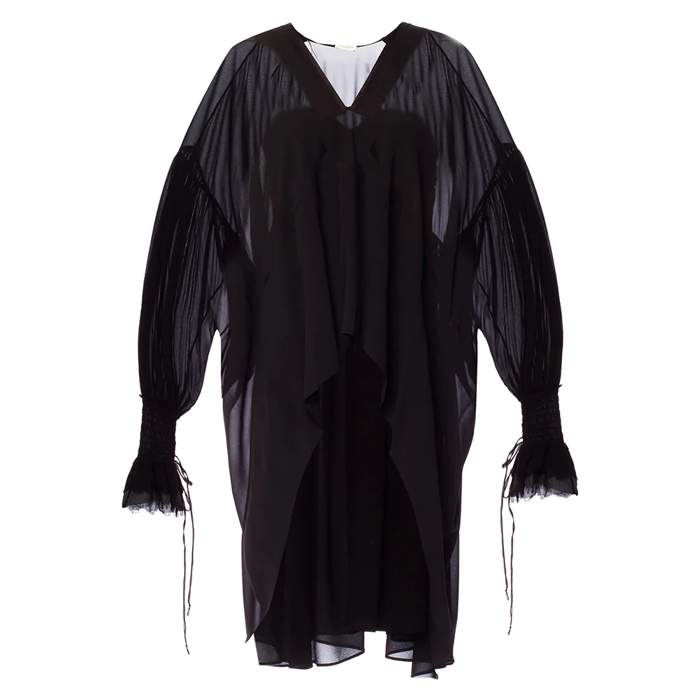 Abito donna Saint Laurent in seta con volant scollo a V nero