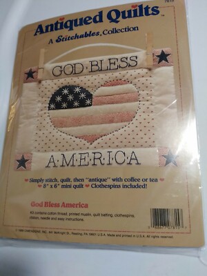 NEW!  Dimensions Antiqued Quilts Stitchable Kit ''God Bless America''  6x8 