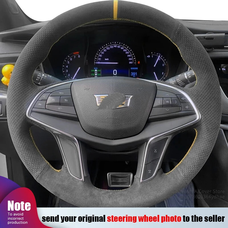 Hand-stitched Alcantara Car Steering Wheel Cover For Cadillac CT6 2015-2019 XT5