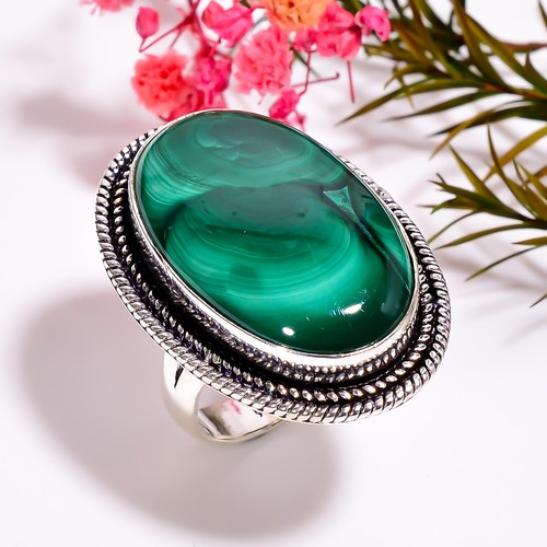 Malachite Gemstone Vintage Handmade 925 Sterling Silver Ring 6.75 US RG_4919