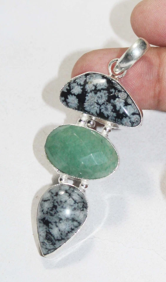 Copo de nieve obsidiana ónix piedras preciosas hecho a mano colgante joyería colgante tamaño 2 pulgadas Foto 3 de 4