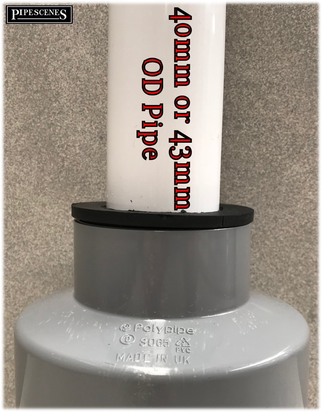 Grey 110mm Soil Pipe Adapter Reducer to 40mm Waste Pipe Pushfit Rubber