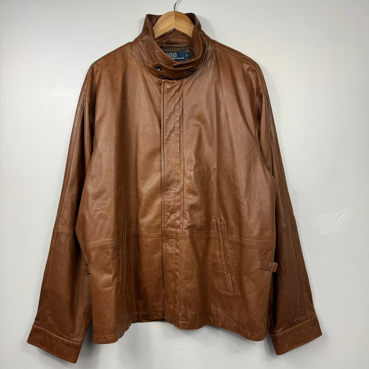 Polo Ralph Lauren 100% Leather Jacket, Bomber, Vintage Brown, Size Mens  Large