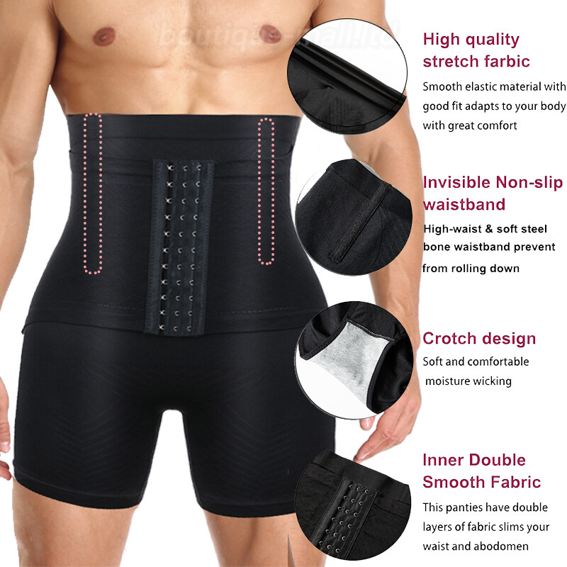 Mens High-Waist Compression Boxer Shorts Tummy Slimming Body