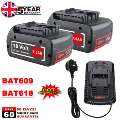 2X Battery For Bosch 18V 5Ah Li-ion BAT609 BAT610 BAT618 17618 25618-01 Charger