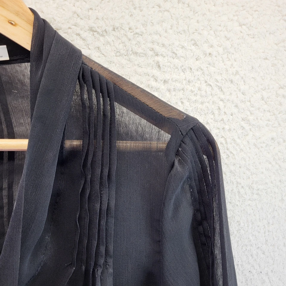 Blusa Gibson transparente con botones para mujer mediana negra con volantes manga larga Foto 2 de 4