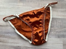 Vtg style Handmade Shiny Cooper Gold string bikini panties Satin Gusset Sz Lg