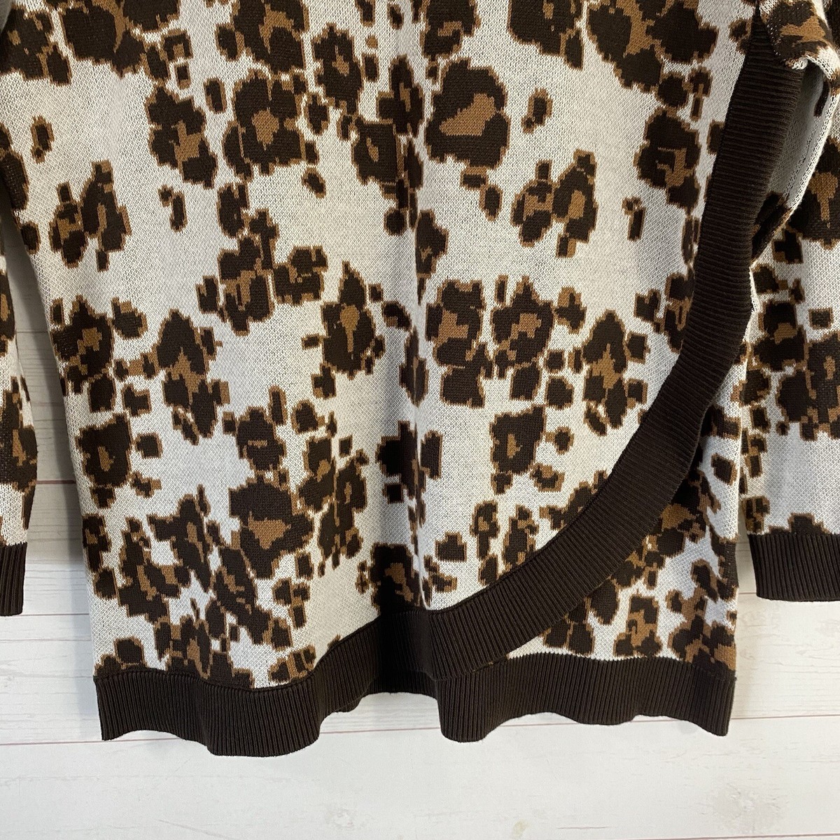 Allison Daley Womens 3/4 Sleeve Animal Print Pullover Sweater M