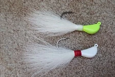 3/8 oz 5 pack  BANANA BUCKTAIL JIGS FLUKE FLOUNDER STRIPER  CANDY *COLOR CHOICE*