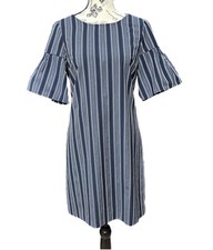 Banana Republic Stripe Navy Blue & White Shift Dress w/ Flutter Sleeves 4