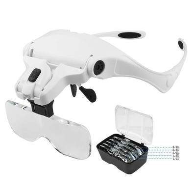 1set LED Head Magnifier Glasses with 5 Lenses & Adjustable Headband for Reading