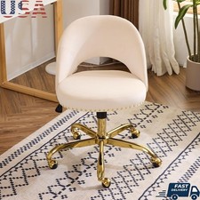 Luxurious Velvet Rolling Chair W/ Gold Globe Wheels Ergonomic Desk Seat New