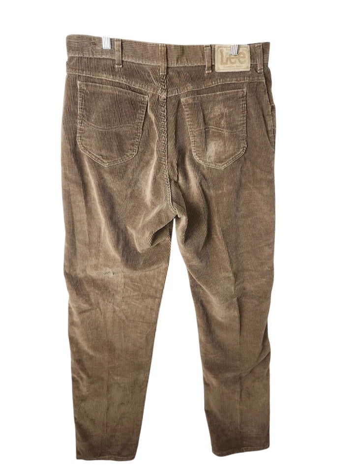 Pantalones de mezclilla Lee marrón pana años 70 80 36x34 etiqueta de cuero cordones raros de colección Foto 3 de 4