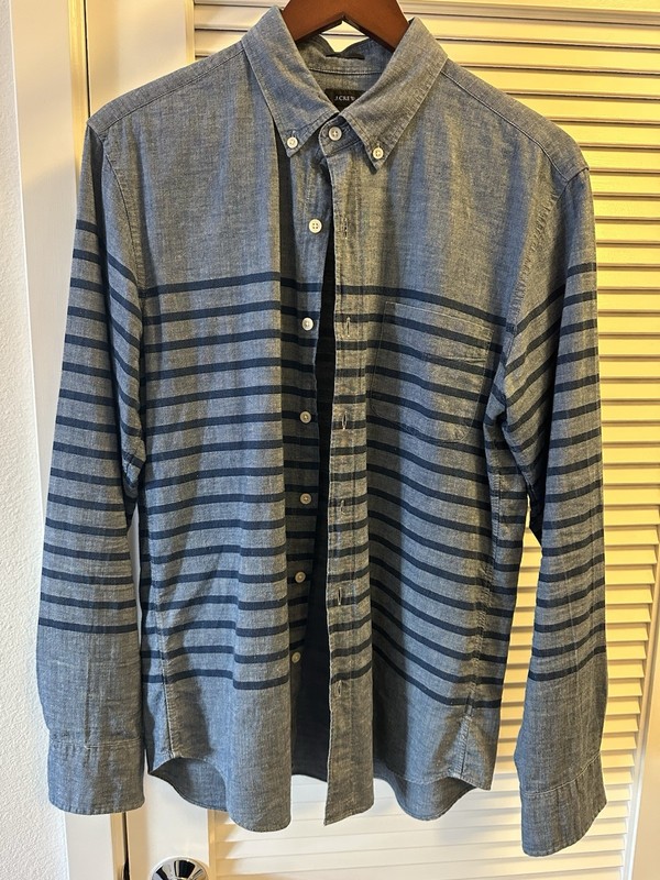 J CREW Mens Summer Chambray Stripe Long Sleeve Button Down Shirt Medium Slim Fit