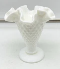 4" Fenton Ruffled Hobnail White Milk Glass Bud Vase Vintage Marked