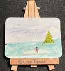 ACEO Original Christmas Tree Skating Woman Deer Landscape Watercolor and Acrylic — photo 1