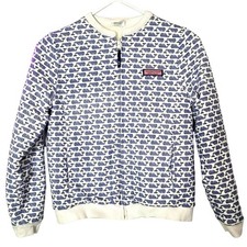 Vineyard Vines White Blue Logo Print Full Zip Sherpa Jacket Kids Size Large 14