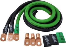 Oversized 1/0 AWG Big 3 Upgrade Electrical Wiring Kit Green/Black Power Cables