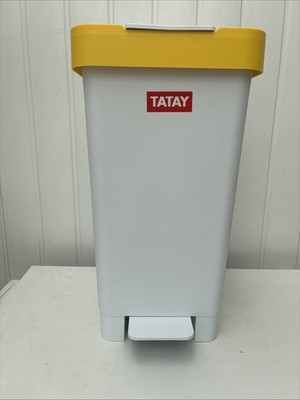 TATAY Smart Treteimer 25L Fassungsvermögen versenkbarer Tretabfalleimer weiß/gelb