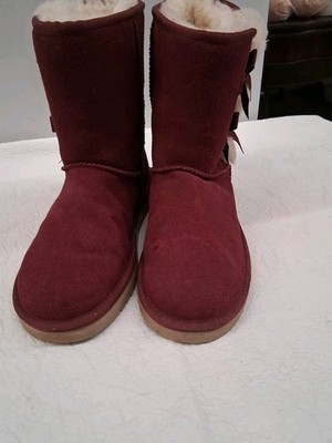 Koolaburra by UGG Burgundy Suede Mid-Calf Boots Bow Faux Fur Trim Size 6 NWOB