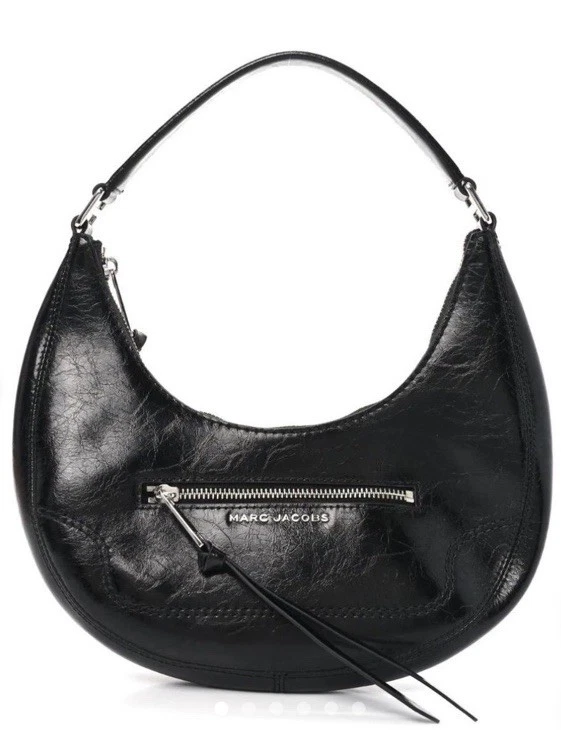 Marc Jacobs Cruiser Small Crescent Crinkle Leather Bag New Black