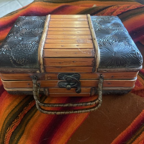 Asian /Boohoo Bamboo Wooden Tote/Purse/Trinket Carrier.