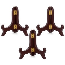 3 PCS 4" Easel Plate Holder, Brown Wooden Display Stand Folding Small Plate Stan
