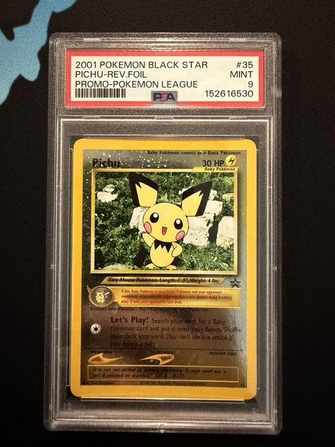 2001 Pokemon Card Pichu PSA 9 Black Star Promo English Pokemon League Rev Foil