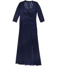 Alex Evenings Womens Ruched Gown Dress, Blue, Petite, 4P