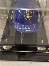 Paul Molitor Signed Brewers Mini Helmet with Inscription and Display Case