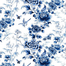 Peel and Stick Wallpaper - Blue Flower White Design Self Adhesive Removable Wall
