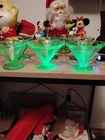 Set 7 Of FEDERAL GLASS CO GREEN URANIUM DEPRESSION GLASS CONE SHAPED