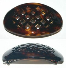 Barrette Large Oval Long Metal Hair Clip Women Basket Cross Weave Made in France