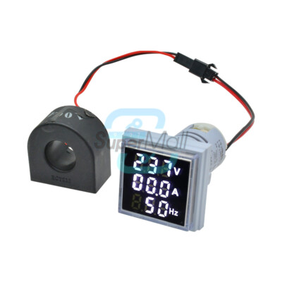 3 in 1 White LED Digital Voltage Current Meter Indicator 22mm AC50-380V 0-100A