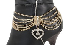 Women Fashion Boot Bracelet Gold Metal Chain Anklet Shoe Heart Silver Charm Love