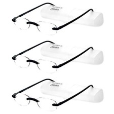 Calabria 715 Flexies Oval Bendable Rimless Reading Glasses 3.25 Ebony 3Pack M