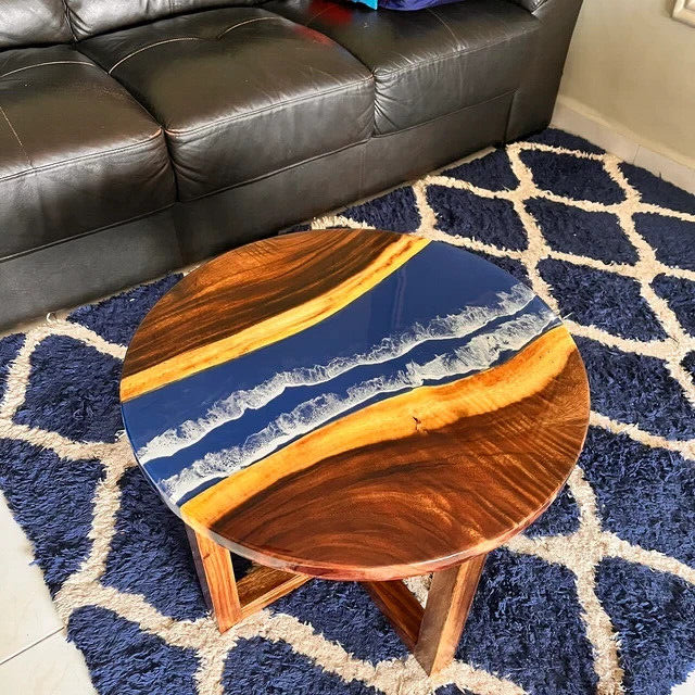 Sea Ocean Wave Epoxy Coffee & Side End Table top Hallway Round Center Decor Top-image