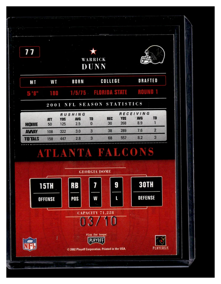 2002 Playoff Contenders 10th Anniversary #77 Warrick Dunn /10 - Image 2 of 2