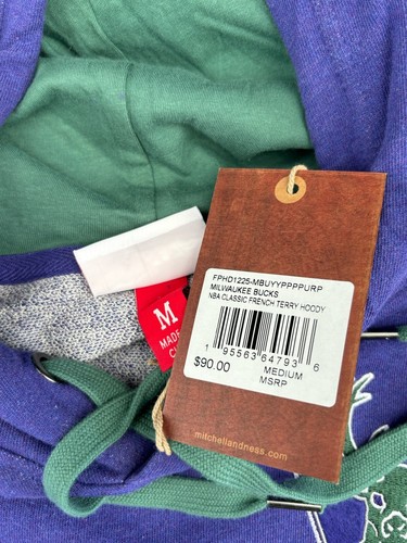Milwaukee Bucks Mitchell & Ness Fleece Hoodie Embroidered Purple Medium MSRP $90 - Picture 6 of 10