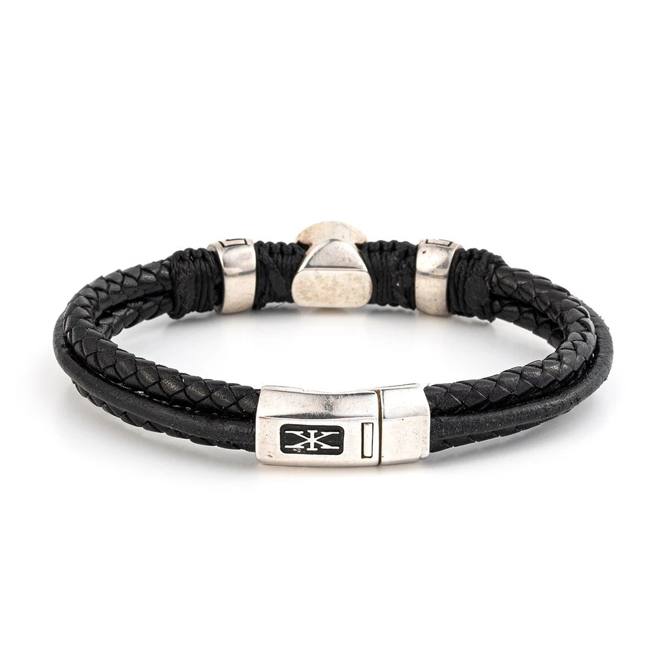 Meander and Evil 眼睛皮革手链,男士珠宝 925 纯银 — 第 4/4 张图片