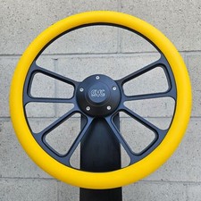 14 Black 4 Spoke Steering Wheel W Yellow Vinyl Wrap And Gmc Retro Horn