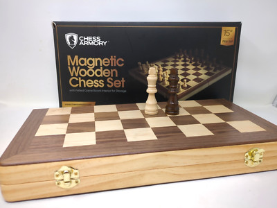 Chess Armory 15 Inch Magnetic Wooden Chess Set - Folding Travel - Complete