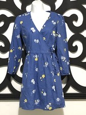Old Navy Long Sleeve Wrap Mini Dress Blue Floral XS